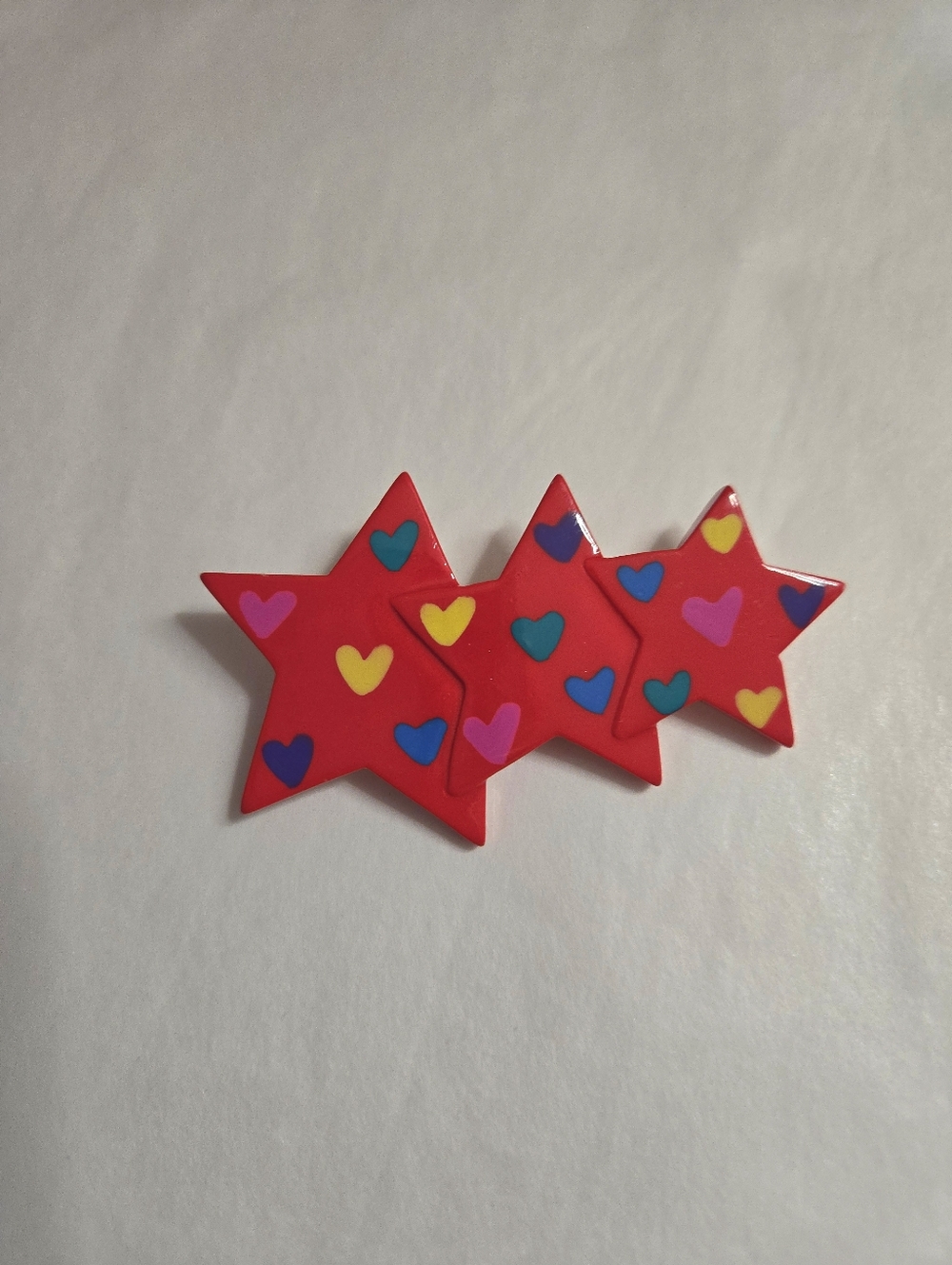 Vintage 90s Red Shooting Stars Hearts Brooch Pin Multicolored Hearts